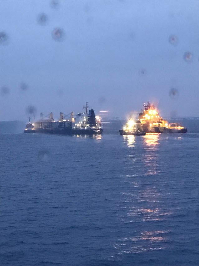 The ship is now at the quay and the municipal rescue service takes over responsibility for the extinguishing. Photo: Swedish Police.